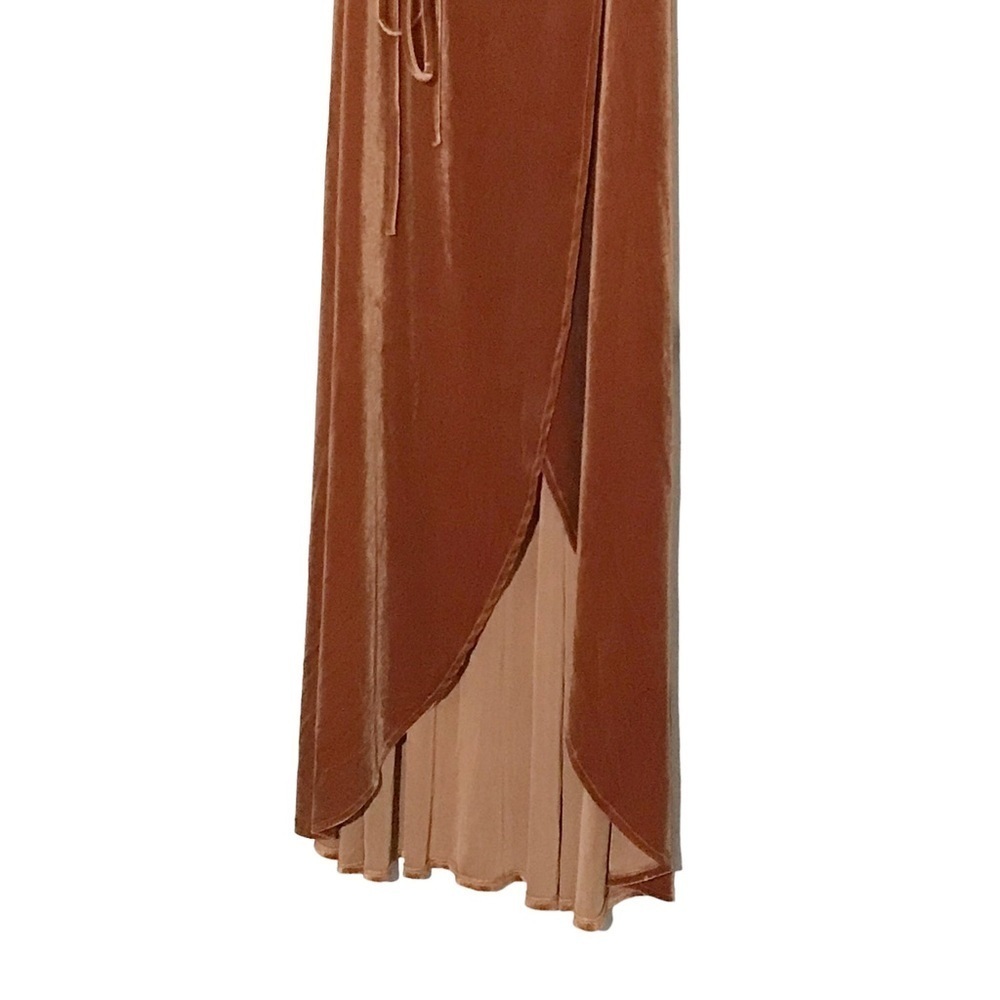 After Six 1536 Golden Almond Tan Velvet Wrap Maxi Evening Dress Pockets Small - Picture 6 of 8